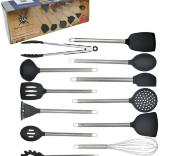 12 Piece Silicone and Stainless Steel Kitchen Cooking & Serving Utensil Set