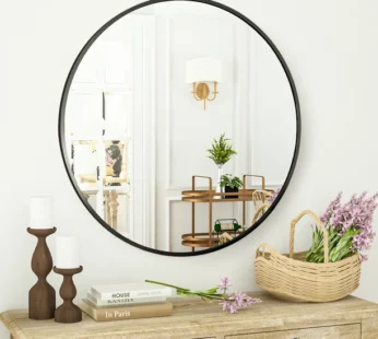 BEAUTYPEAK 24″ Wall Mirror Bathroom Mirror Wall Mounted Round Mirror